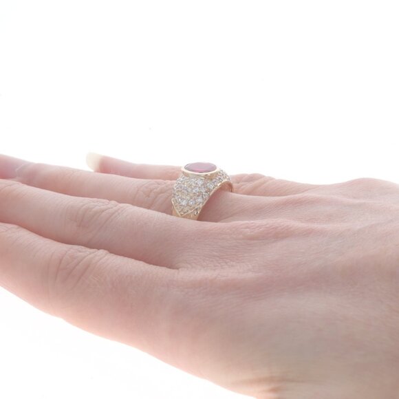 Yellow Gold Lab-Created Ruby & Cubic Zirconia Ring - 14k Oval 2.23ctw - Picture 4 of 6